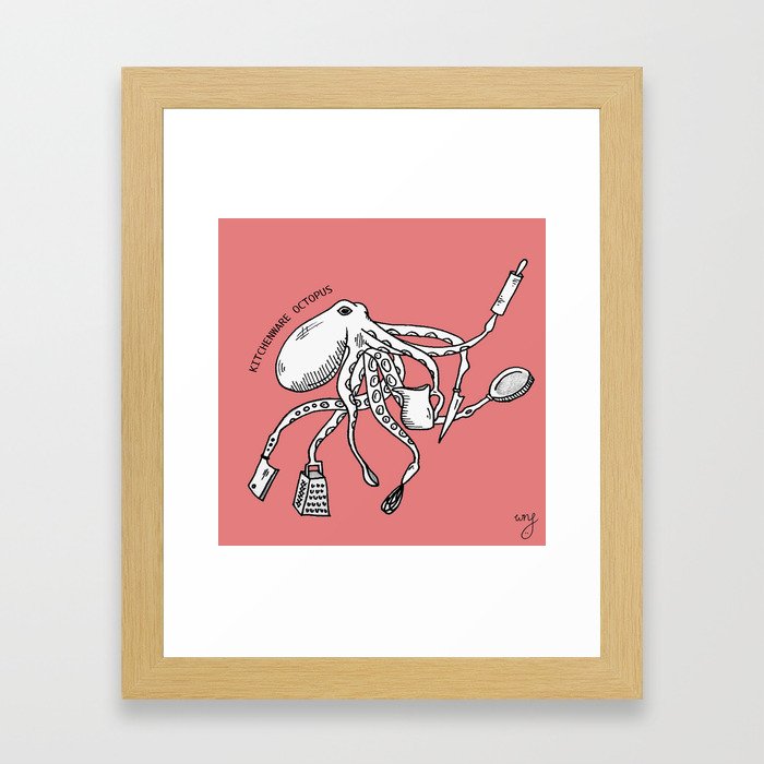 Cute kitchen monsters - the Kitchenware Octopus Framed Art Print