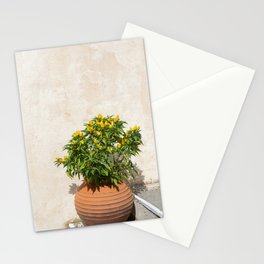 Greek Still Live | Plant in Terra Pot | Peper Yellow Green Bush | Sunny Summer Travel Photography Stationery Card