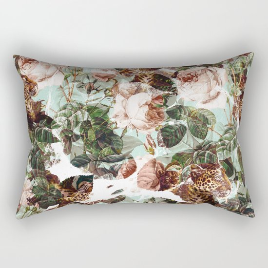 Floral and Leopard Pattern Rectangular Pillow