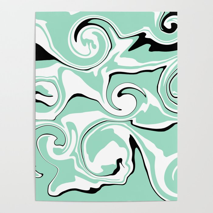 Spill - Mint Green, White and Black Poster