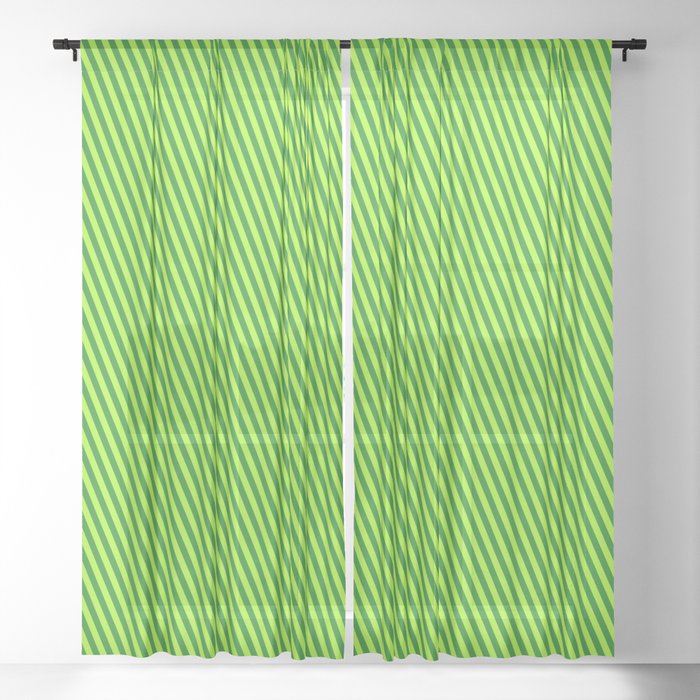 Forest Green & Light Green Colored Lines Pattern Sheer Curtain