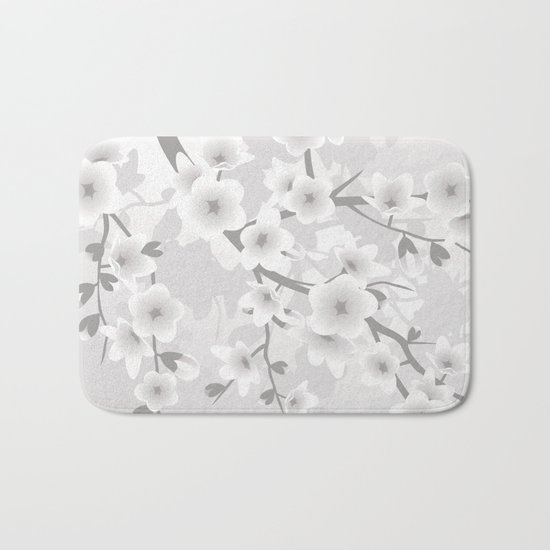 Warm Gray Floral Cherry Blossoms Bath Mat