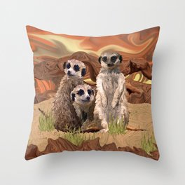 Three Meerly Meerkats  Throw Pillow