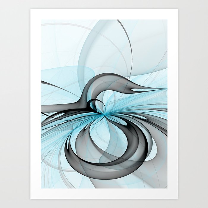 Abstract Anthracite Gray Blue Modern Fractal Art Art Print