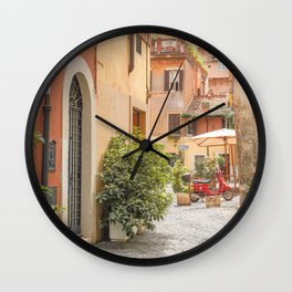 Street In Rome Photo | Travel Photography In Italy Art Print | Colorful Trastevere Houses Wall Clock