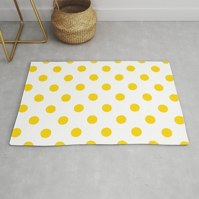Polka Dots Gold Yellow On White Rug By Polkadots Polka Dots Gold Yellow On White Rug By Polkadots