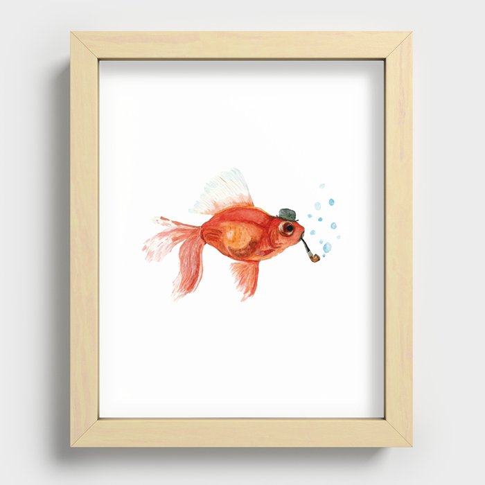 Goldfish with pipe and hat Recessed Framed Print