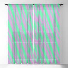 [ Thumbnail: Orchid & Green Colored Lined/Striped Pattern Sheer Curtain ]