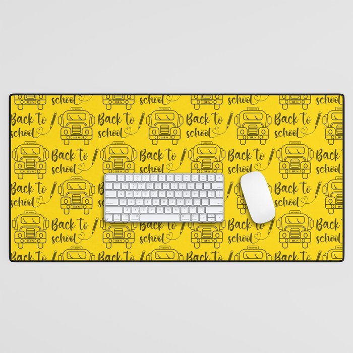 Back to school yellow bus and typography Desk Mat