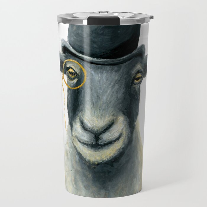 Dapper Sheep // Hand Painted Sheep in Bowler Hat Travel Mug
