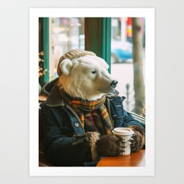 Urban Brew: Hipster Bear's Retro Coffee Delight Art Print