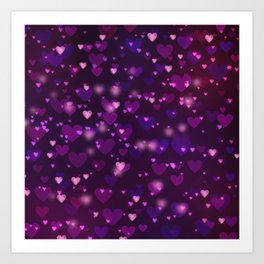 Twinkling Blurred Hearts Girly Valentine's Day  Art Print | Blingy, Purple, Twinkling, Blue, Violet, Purplish, Hearts, Love, Chic, February14 