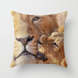 lioness lion muzzle caring big cat Throw Pillow