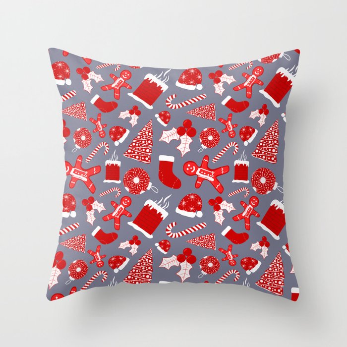 Cute Festive Red Illustrations Christmas Pattern Throw Pillow by La ...