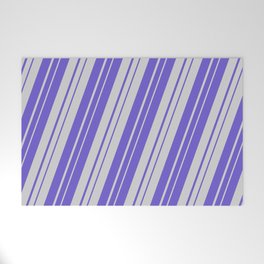 [ Thumbnail: Light Grey and Slate Blue Colored Striped Pattern Welcome Mat ]