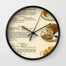 Vintage Cookbook Recipes Coffee Cake, Fruit Bread, and Cinnamon Buns  Wall Clock