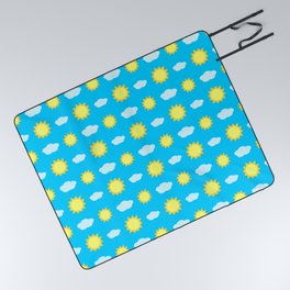 Sun and Clouds Pattern in Blue Picnic Blanket