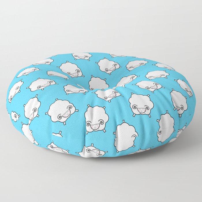Little Sheep in Blue Floor Pillow