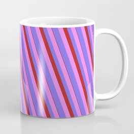 [ Thumbnail: Violet, Medium Slate Blue & Red Colored Lined Pattern Coffee Mug ]