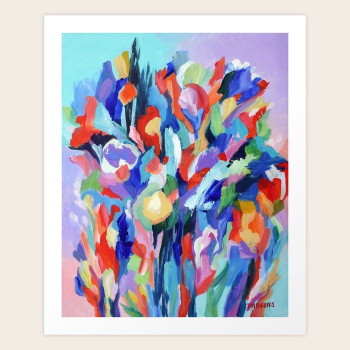 Bloom, a semiabstract botanical acrylic painting Art Print by Pamela