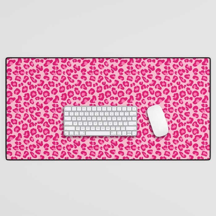 Leopard Print in Pastel Pink, Hot Pink and Fuchsia Desk Mat