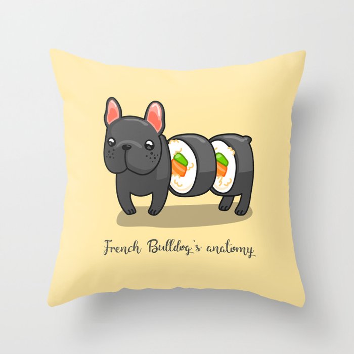 French bulldog maki sushi Throw Pillow