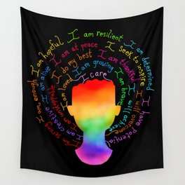 Rainbow Pride Positive Affirmations Female Silhouette Wall Tapestry