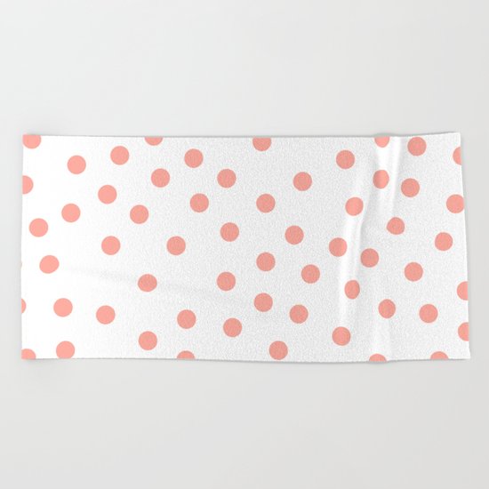 Simply Dots in Salmon Pink on White Beach Towel