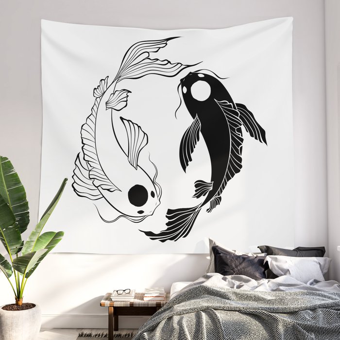 Tui and La Ying Yang Koi Fish Wall Tapestry by themadesigns