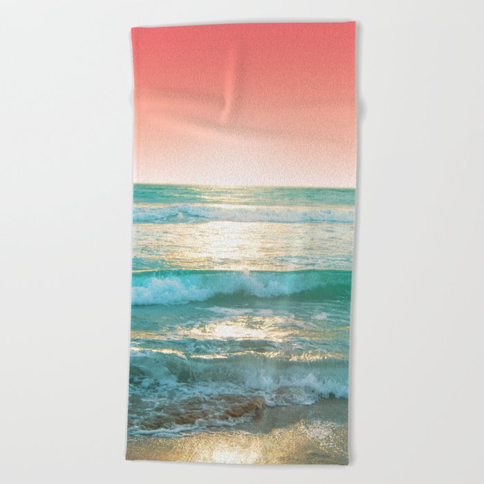 Aqua and Coral, 1 Beach Towel