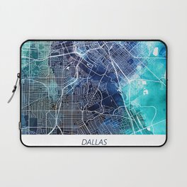 Dallas Texas Map Navy Blue Turquoise Watercolor Laptop Sleeve