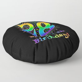 [ Thumbnail: 28th Birthday - Fun Rainbow Spectrum Gradient Pattern Text, Bursting Fireworks Inspired Background Floor Pillow ]