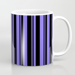 [ Thumbnail: Black & Medium Slate Blue Colored Lines Pattern Coffee Mug ]