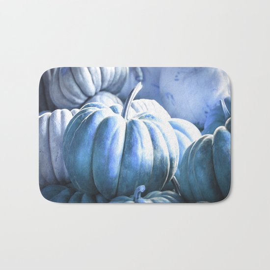 Autumn Pumpkins Blue Bath Mat