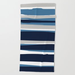 Ocean Beach Striped Landscape, Navy, Blue, Gray Beach Towel