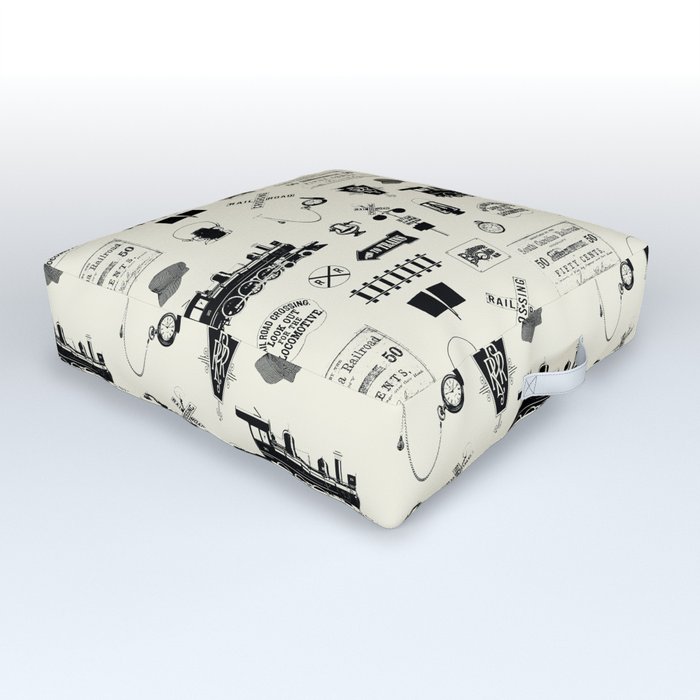 Railroad Symbols // Beige Outdoor Floor Cushion