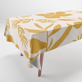 Leaves and Flowers in Mustard Yellow Tablecloth