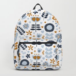 Scandi Heart Flowers-Blue Gold Backpack