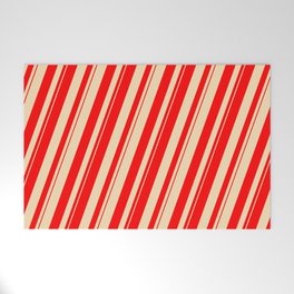 [ Thumbnail: Tan and Red Colored Lines Pattern Welcome Mat ]