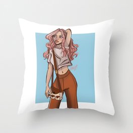 Pink Hair Girl Illustration Throw Pillow