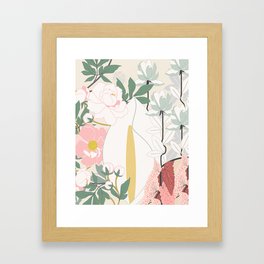 Floral Illustration // Peony Flower with Magnolia and Monstera Framed Art Print