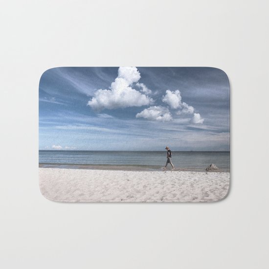 Lonely man at the beach Bath Mat
