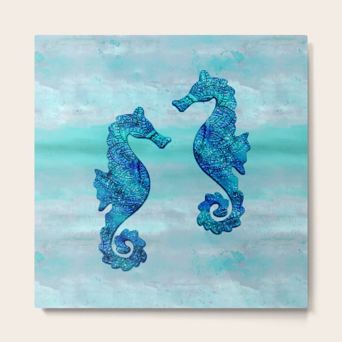 Blue Seahorse Couple Underwater Metal Print By Lebensart Society6