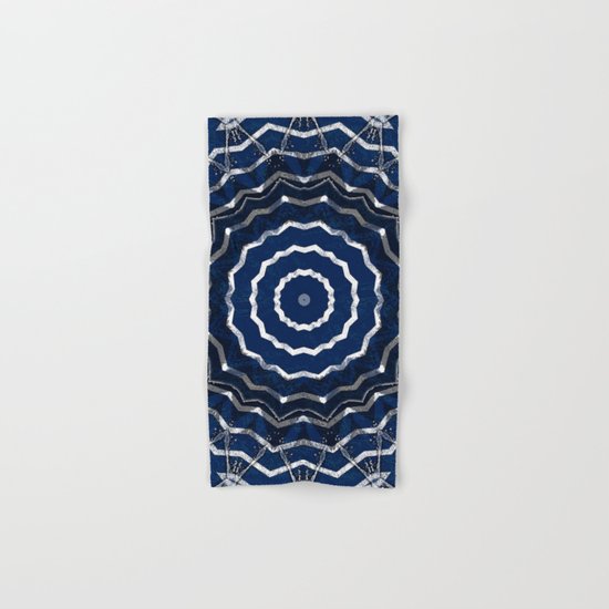 Blue stripes on white grunge textured kaleidoscope Hand & Bath Towel