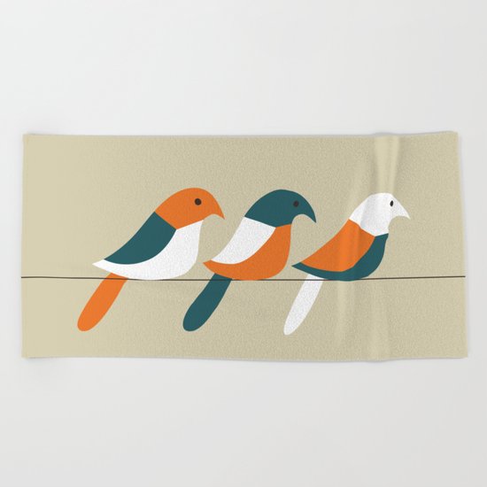 Birds on wire Beach Towel