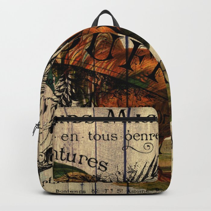 vintage typography barn wood shabby french country poulet chicken rooster Backpack