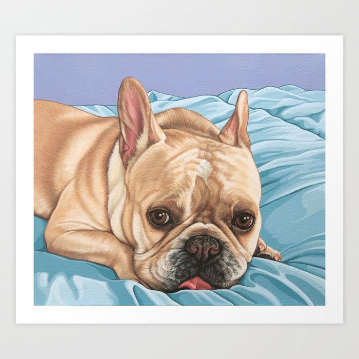 Sweet and Funny French Bulldog Painting, Frenchie Dog Portrait, Fawn French Bulldog Art Art Print