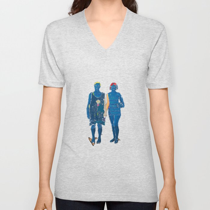 Boy and Girl from Mumu (Blue) V Neck T Shirt