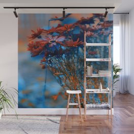 Dreamy Twilight Daisies - auburn, copper, turquoise, steel blue Wall Mural