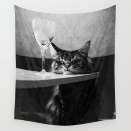 The Nightwatch Cat at the Absinthe bar black and white photograph / art photography Wall Tapestry